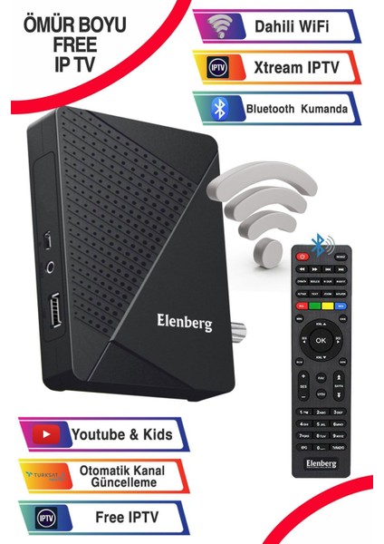 Full Hd Wi-Fi Internete Bağlantılı Çanaklı Çanaksız Uydu Alıcı ve Bluetooth Kumanda