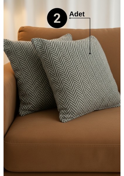 Chevron Bohem Dekoratif Punch Yastık Kırlent Kılıfı | 45X45 Antrasit