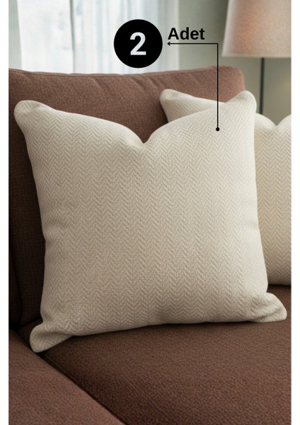 Chevron Bohem Dekoratif Punch Yastık Kırlent Kılıfı | 45X45 Krem