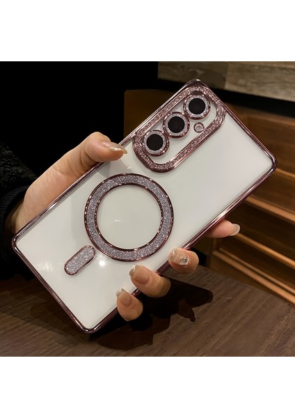 Samsung Galaxy A06 Uyumlu Şeffaf Taşlı Magsafe Özellikli Kılıf