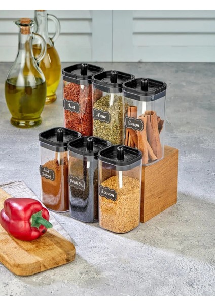 6 Adet Kendinden Kaşıklı 300 ml Akrilik Baharatlık Seti - Etiketli Saklama Kabı fiyatları