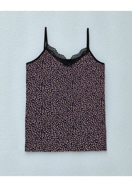 Ip Askılı Dantelli Desenli Atlet -Pudra