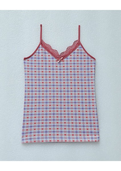 Kalp Desenli Askılı Dantelli Atlet -Lila