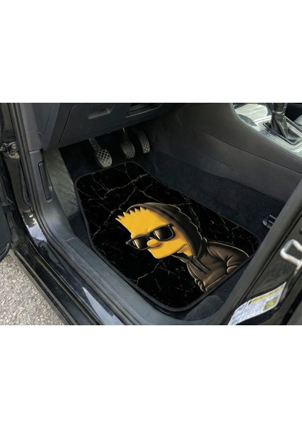 3D Baskılı Bart Simpson Temalı Üniversal Oto Dekor Paspas - Siyah Cool Tasarım