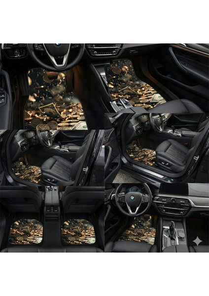 Üniversal 4 Parça Para ve Dolar Desenli 3D Baskılı Oto Dekor Paspas Takımı indirimleri