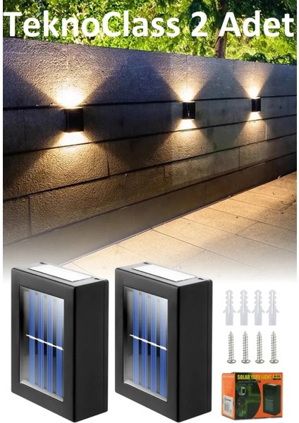 Solar Çift Taraflı Duvar Lambası Güneş Enerjili Aydınlatma Dekorasyon Aplik Işık 2 Li (2818)