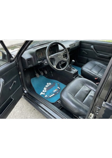 Mavi Araba Figürlü Üniversal Oto Dekor Halı Paspas (4'lü Set)