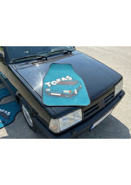 Mavi Araba Figürlü Üniversal Oto Dekor Halı Paspas (4'lü Set)