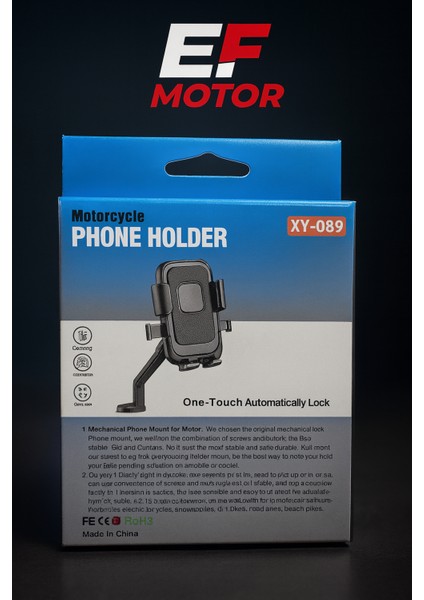 Ef Motor Üniversal Ayna Bağlantılı Motosiklet Telefon Tutucu XY-089 – Tek Tuş Kilitli 360° Döner fiyatları