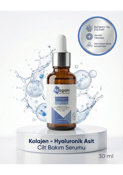 Dolgunlaştırıcı ve Yoğun Nemlendirici Kolajen, Hyaluronic Acid, Algae Cilt Bakım Serumu 30 ml