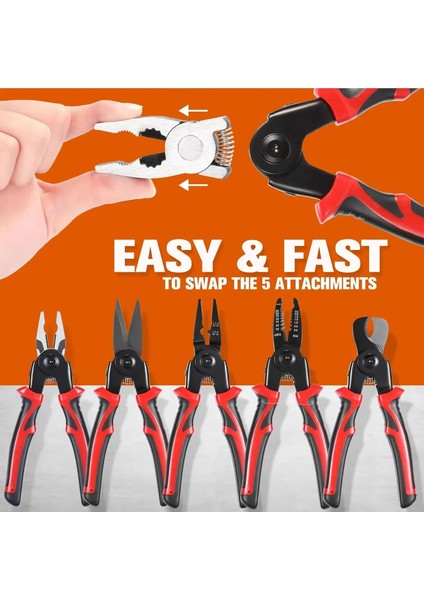 Çok Yönlü 5 In 1 Pense Seti, Değiştirilebilir Çelik Kafa Pense Kiti Ağır Hizmet Tipi Çok Amaçlı Alet Kiti Metal Sac Tel Kesme Sıyırma Sıkma (2818) fiyatları