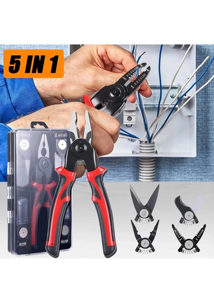 Çok Yönlü 5 In 1 Pense Seti, Değiştirilebilir Çelik Kafa Pense Kiti Ağır Hizmet Tipi Çok Amaçlı Alet Kiti Metal Sac Tel Kesme Sıyırma Sıkma (2818) modelleri
