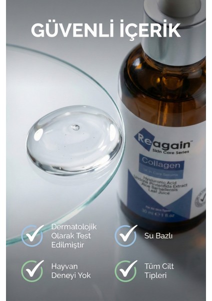 Dolgunlaştırıcı ve Yoğun Nemlendirici Kolajen, Hyaluronic Acid, Algae Cilt Bakım Serumu 30 ml