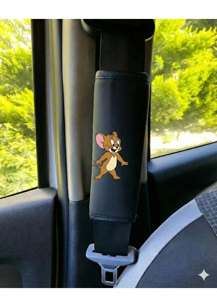 Tom ve Jerry Baskılı Siyah Deri Emniyet Kemeri Kılıfı (2'li Set) - Konforlu Omuz Pedi fiyatları