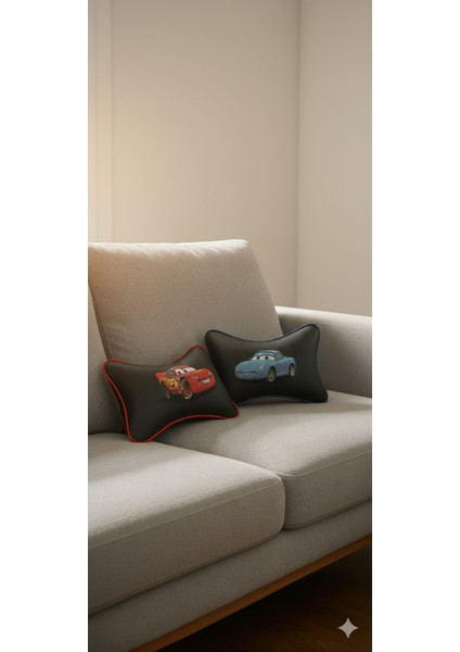 Çiftlere Özel Şimşek Mcqueen ve Sally Tasarımlı Ikili Araç Boyun Yastığı Seti fırsatları