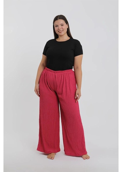 Kadın Büyük Beden Mercan Rengi Rahat Kesim Baggy Tek Alt