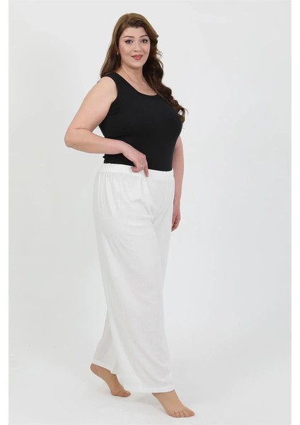 Kadın Büyük Beden Bürümcük Pantolon Beyaz