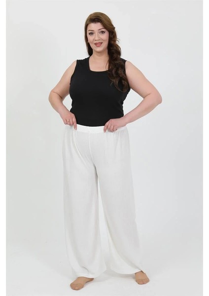 Kadın Büyük Beden Bürümcük Pantolon Beyaz fırsatları