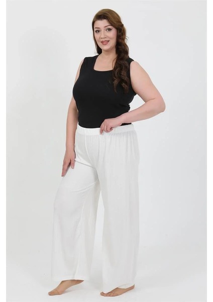 Kadın Büyük Beden Bürümcük Pantolon Beyaz indirimleri