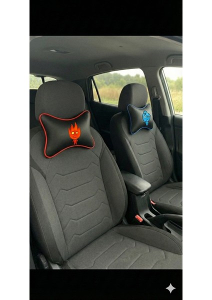 Çiftlere Özel Ateş ve Su Tasarımlı 2'li Oto Boyun Yastığı Seti