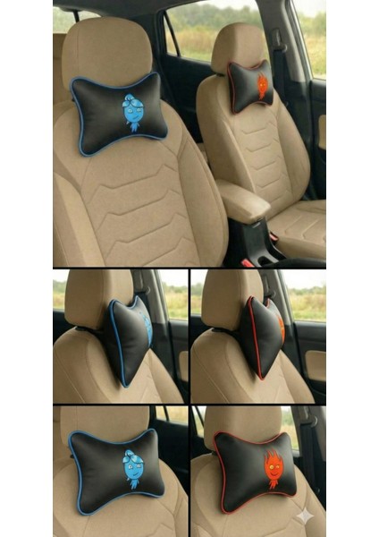 Çiftlere Özel Ateş ve Su Tasarımlı 2'li Oto Boyun Yastığı Seti