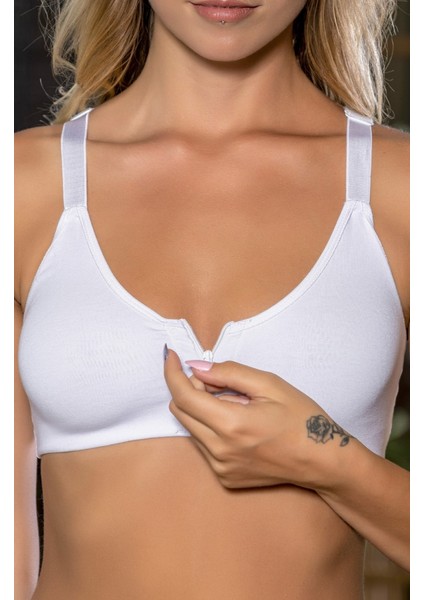 Beyaz Önden Fermuarlı Pamuklu Sütyen,günlük ve Medikal Kullanım Için, Kadın Iç Giyim