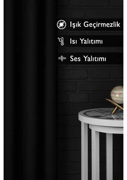 Siyah Termal %100 Işık Geçirmez Kornişli Blackout Karartma Saten Perde