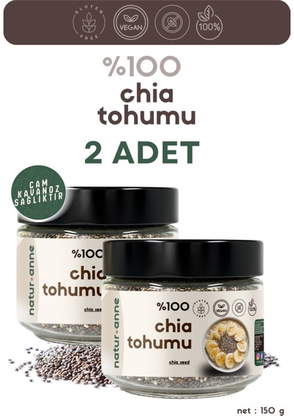 Chia Tohumu 2 Adet 150 gr Cam Kavanoz - Doğal , Katkısız , Koruyucusuz , Premium