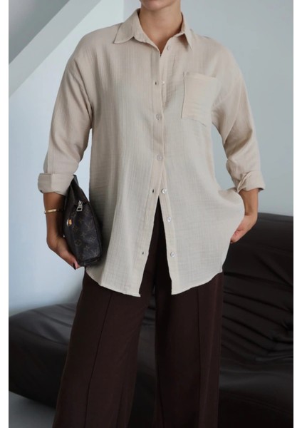 Tek Cepli Müslin Gömlek Bej Pt