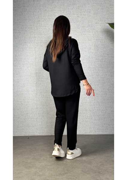 Cottonlab Kadın Uzun Kollu Kapşonlu Bağcıklı Viskon Iki Iplik Bluz ve Pantolon Ikili Takım modelleri