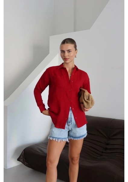 Tek Cepli Müslin Gömlek Bordo Pt fiyatları