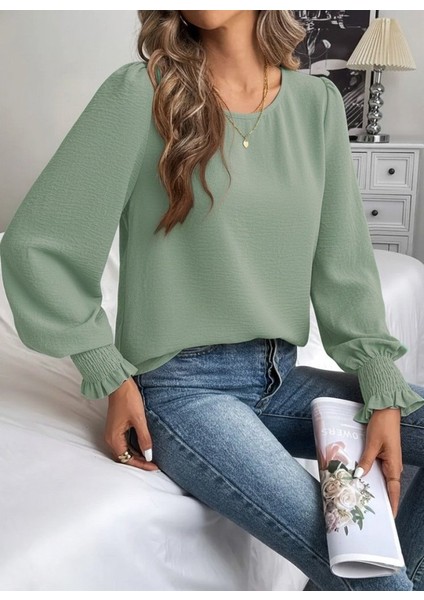 Cottonlab Kadın Uzun Kollu Yuvarlak Yaka Aerobin Bluz modelleri