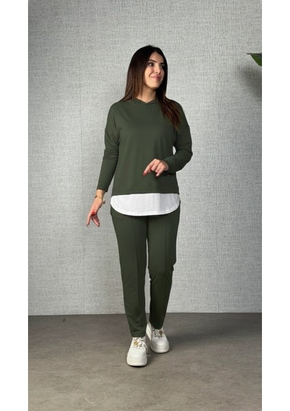 Cottonlab Kadın Uzun Kollu Kapşonlu Bağcıklı Viskon Iki Iplik Bluz ve Pantolon Ikili Takım fiyatları