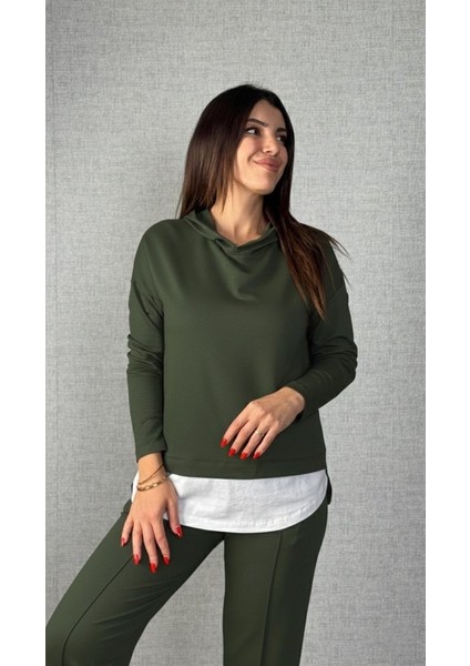 Cottonlab Kadın Uzun Kollu Kapşonlu Bağcıklı Viskon Iki Iplik Bluz ve Pantolon Ikili Takım modelleri