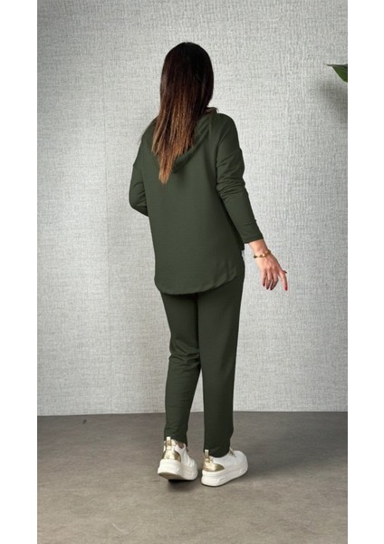 Cottonlab Kadın Uzun Kollu Kapşonlu Bağcıklı Viskon Iki Iplik Bluz ve Pantolon Ikili Takım fırsatları