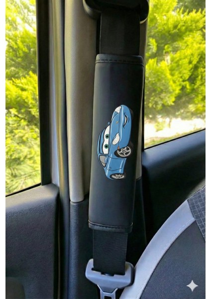 s Şimşek Mcqueen & Sally Temalı 4'lü Deri Oto Konfor Seti (Boyun Yastığı + Kemer Kılıfı)