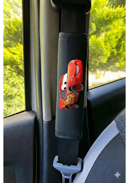 s Şimşek Mcqueen & Sally Temalı 4'lü Deri Oto Konfor Seti (Boyun Yastığı + Kemer Kılıfı)