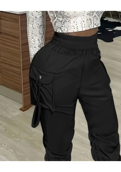 Cottonlab Kadın Yüksek Bel Beli Lastikli Kargo Cep Detaylı Gabardin Pantolon fiyatları