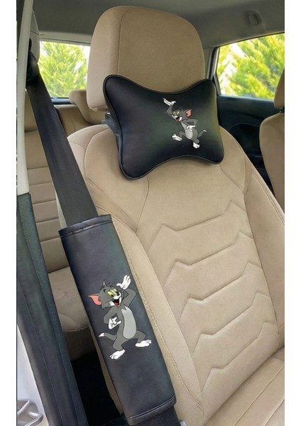 Tom ve Jerry Tasarımlı 4'lü Oto Aksesuar Seti - 2 Adet Boyun Yastığı & 2 Adet Emniyet Kemeri Kılıfı fiyatları