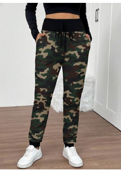 Cottonlab Kadın Yüksek Bel Bağcıklı Desenli Iki Iplik Pantolon modelleri