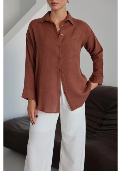 Tek Cepli Müslin Gömlek Kahve Pt