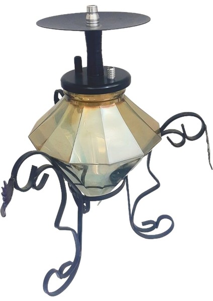 Nargile-Seti-Üç-Ayaklı-Alt-Demir-Özel-Kesim-Cam.+Demir-Ayaklı-Nargile-Takımı.