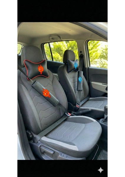 Ateş ve Su Temalı Deri Araba Boyun Yastığı ve Emniyet Kemeri Kılıfı Seti (4 Parça)