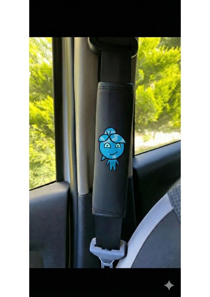 Ateş ve Su Temalı Deri Araba Boyun Yastığı ve Emniyet Kemeri Kılıfı Seti (4 Parça)