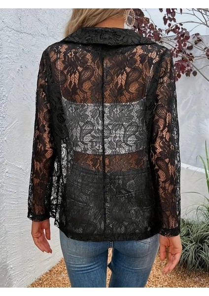 Cottonlab Kadın Uzun Kollu Yakalı Önü Açık Dantelli Ceket modelleri