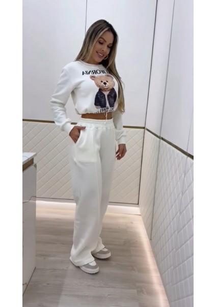 Cottonlab Kadın Uzun Kollu Bisiklet Yaka Desenli Iki Iplik Şardonlu Bluz ve Pantolon Ikili Takım modelleri