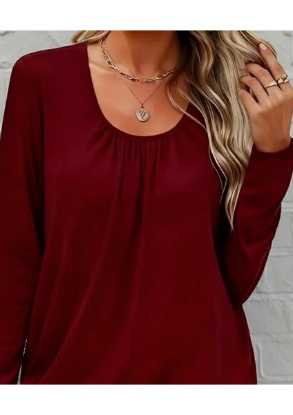 Cottonlab Kadın Uzun Kollu Yuvarlak Yakalı Viskon Bluz fiyatları