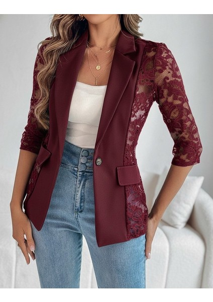 Cottonlab Kadın Uzun Kollu Truvakar Kol Önden Düğmeli Cepli Dantelli Atlas Ceket