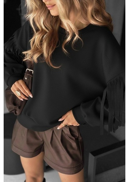 Cottonlab Kadın Uzun Kollu Bisiklet Yaka Kolları Püsküllü Modal Bluz fiyatları
