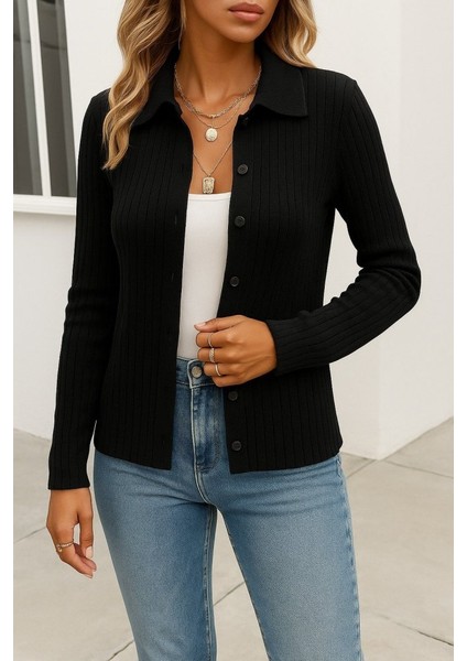 Cottonlab Kadın Uzun Kollu Yakalı Önden Düğmeli Triko Ceket fiyatları